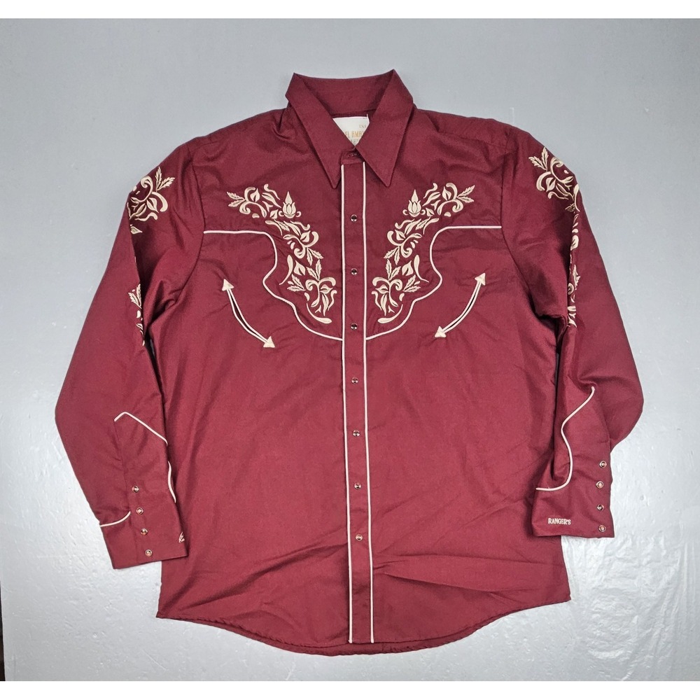 Rafael Amaya Western Style by Rangers Pearl Snap Shirt Mens 2XL Maroon Cowboy